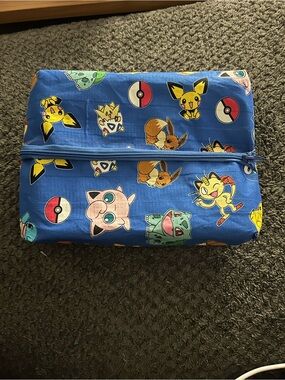 Hand Crafted Blue Pokémon Print Cosmetic Bag
